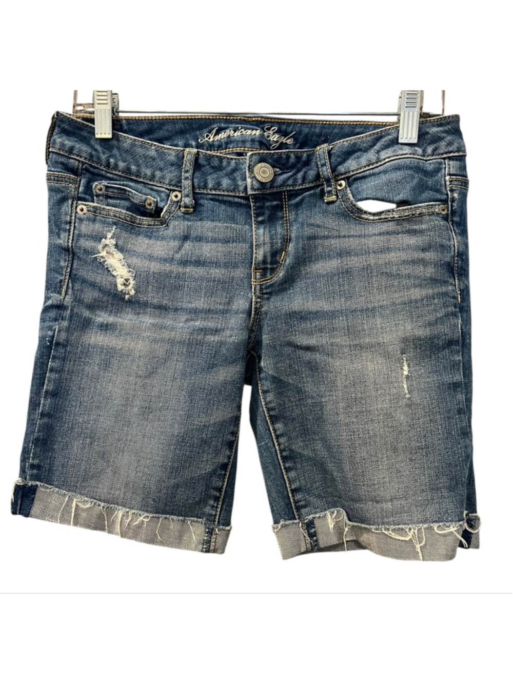 American Eagle 2011 Bermuda Stretch Denim Distressed Jean Shorts Size 4 Casual